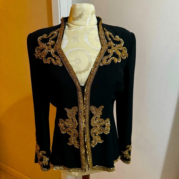 Victor Costa Vintage Black Gold Sequins Seed Beaded Luxurious Designer Jacket 8 - Picture 3 of 17